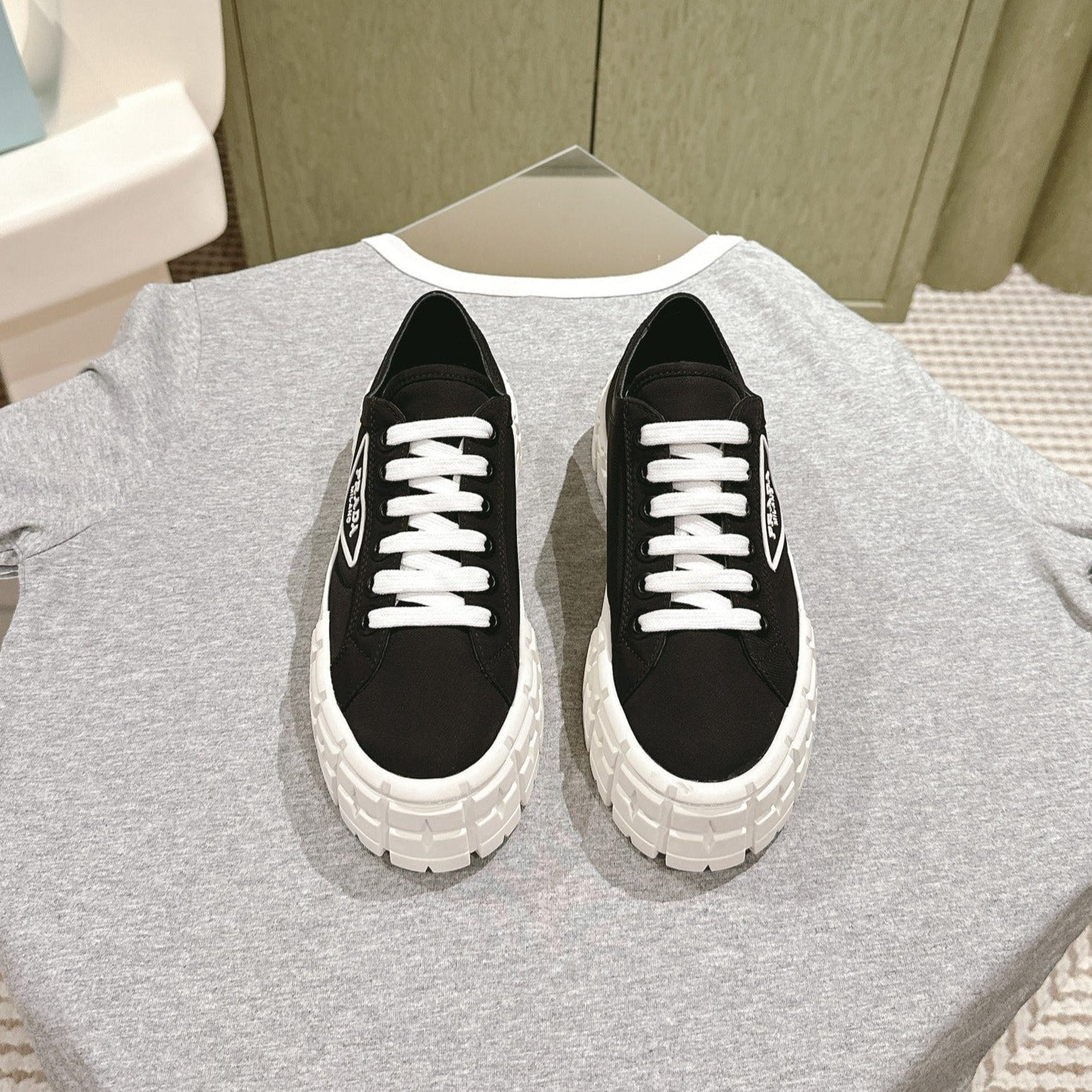 PRA DOUBLE WHEEL RE-NYLON GABARDINE SNEAKERS BLACK CALFSKIN、mysite、Cacoeks