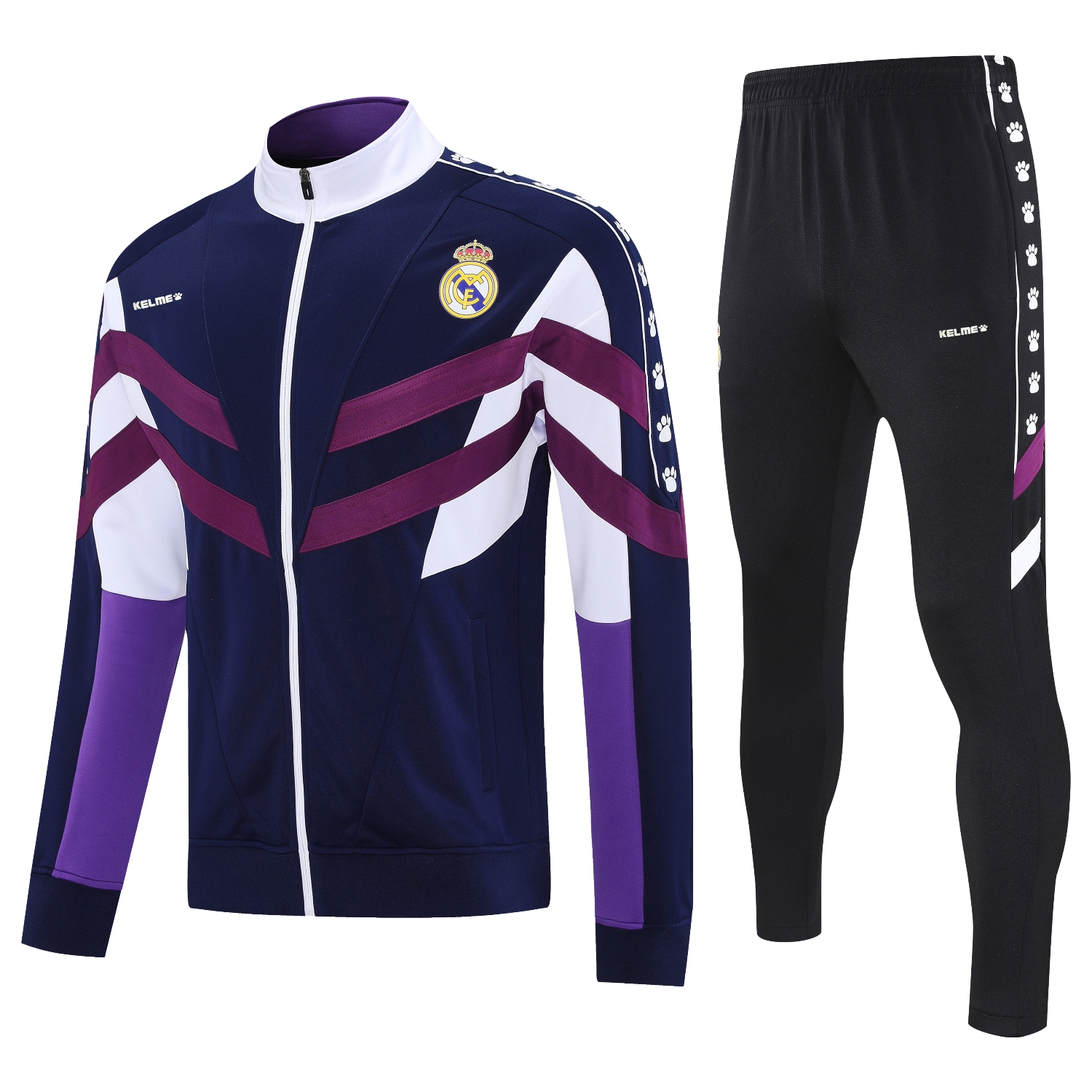 UltraTrikot-Real Madrid 25-26 Throwback Jacket Training Tracksuit - Deep Blue and Purple Jackets & Black Pants