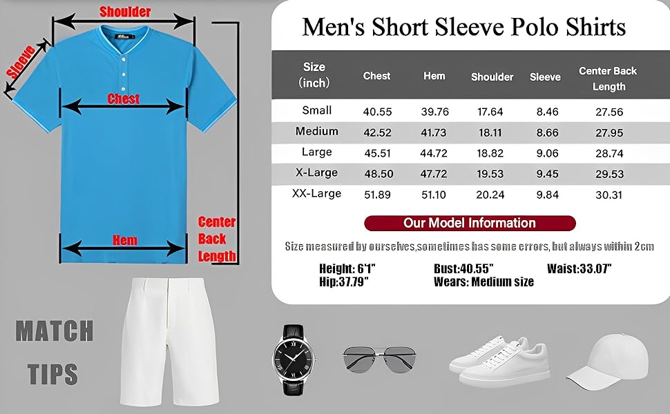 Men's Short Sleeve Piqué Polo Shirt Classic Fit Polo Tee Lightweight 3 Buttons Tops henley polo 