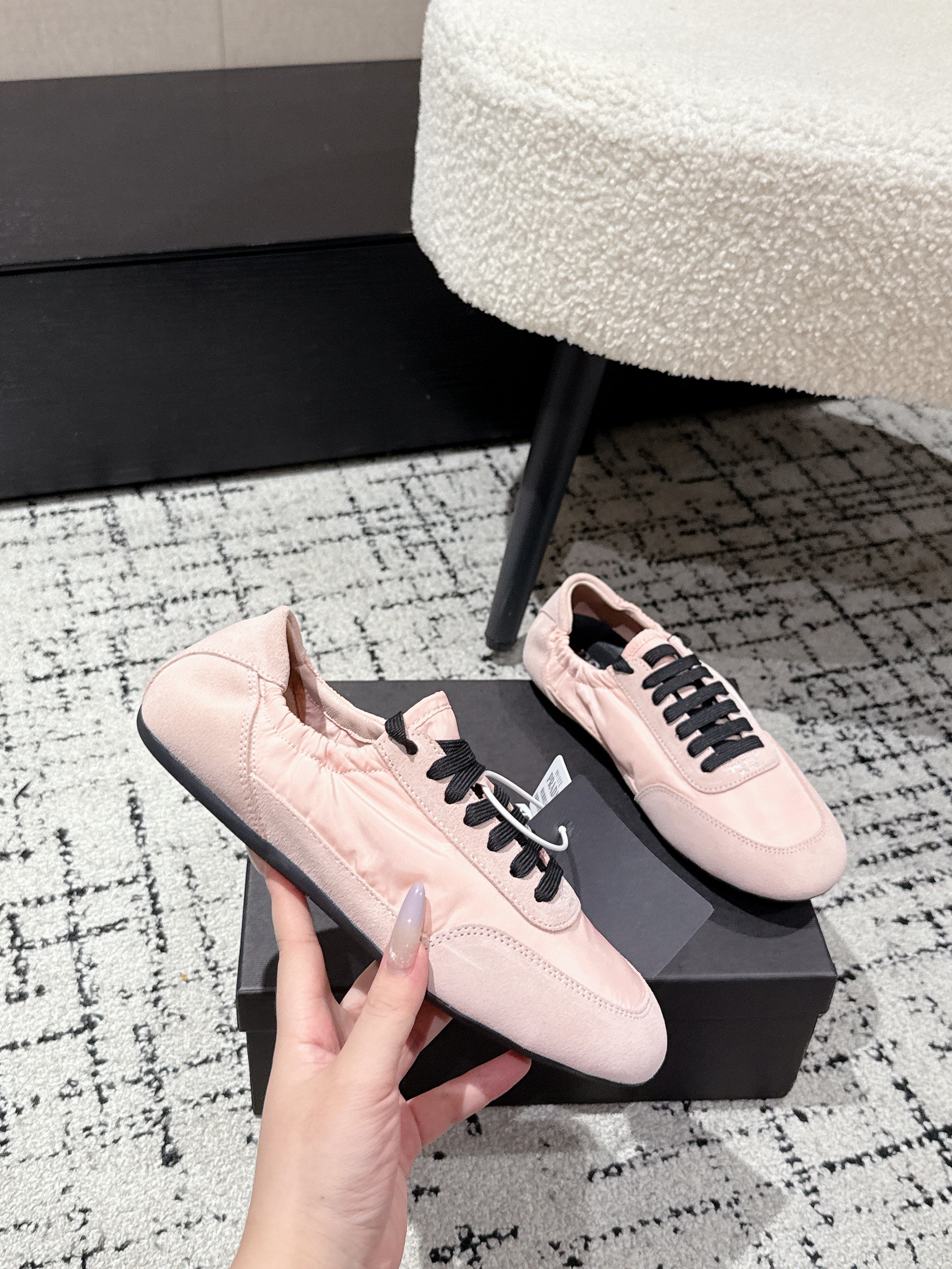 PRADA 25S COLLAPSE SNEAKERS IN LIGHT PINK RE NYLON AND SUEDE、mysite、Cacoeks