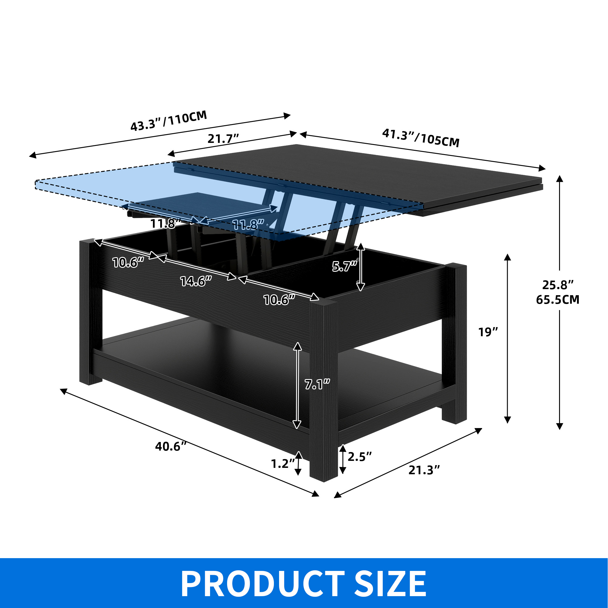 Uforic Farmhouse Lift Top Coffee Table, 3-in-1 Center Table with Storage for Living Room, OAK