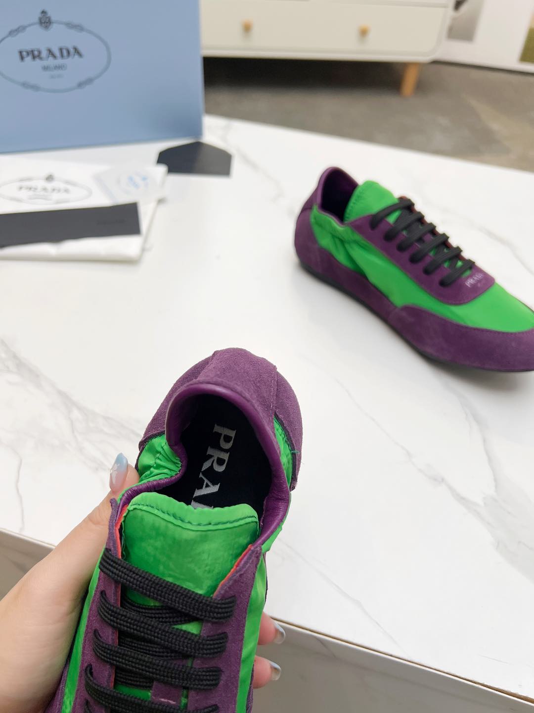COLLAPSE SNEAKERS IN PURPLE SUEDE AND GREEN NYLON、mysite、Cacoeks