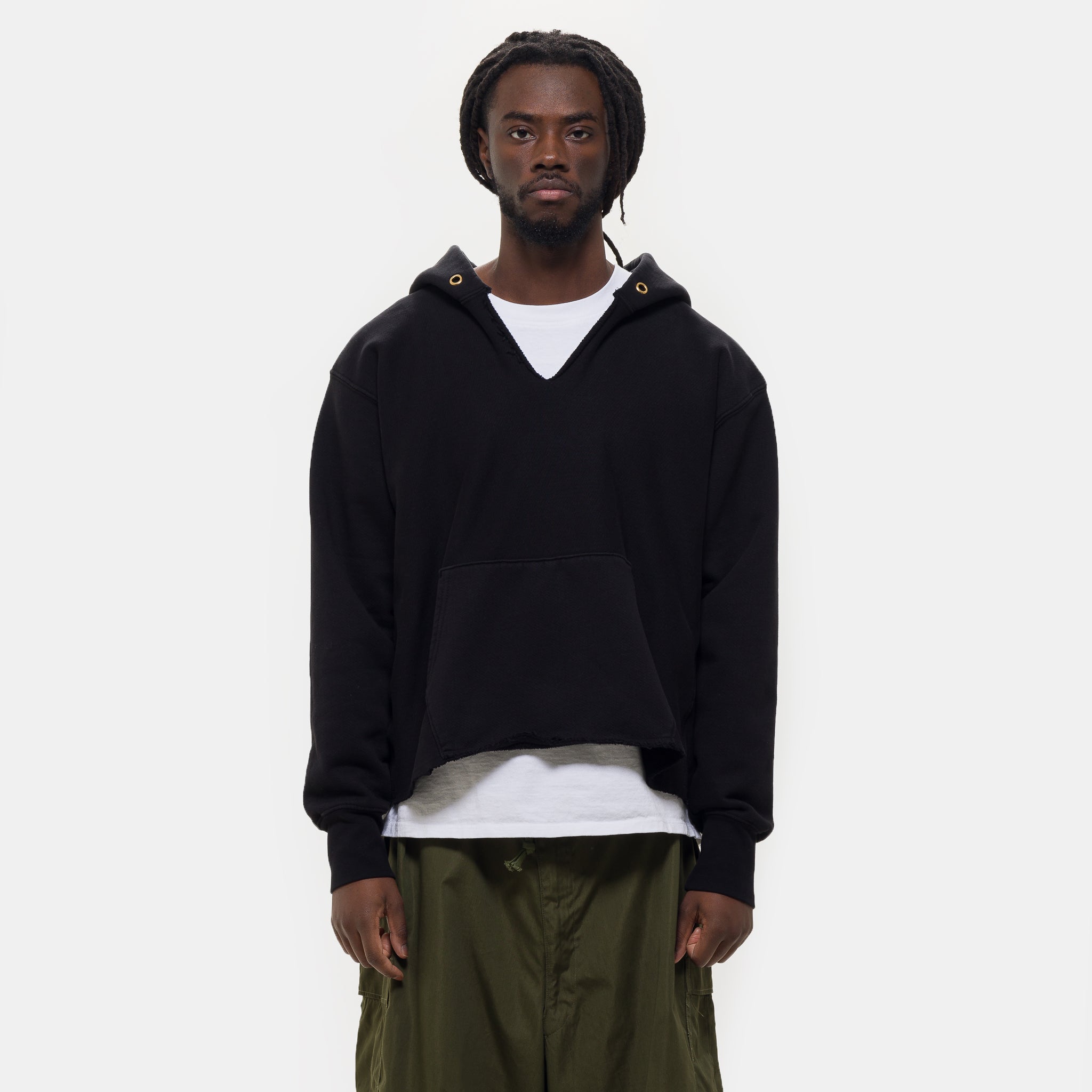 Heavyweight Inside Out Raw Cropped Hoodie in Jet Black