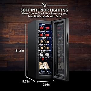 Ivation wine cooler Soft interior lighting