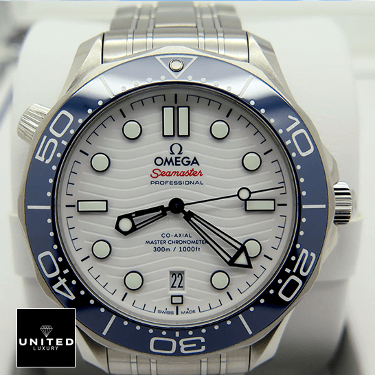 Omega Seamaster Co Axıal White Dial Blue Bezel Replica in the box