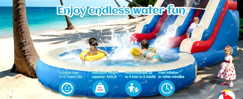 water slide for adults heavy duty pvc inflatable water slide with pool 1100w blower for outdoor slide park 24x13x12ft details 0