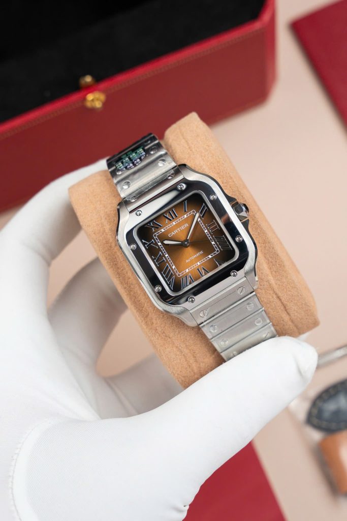 Đồng Hồ Nữ Cartier Santos WSA0065 Replica 11 Mặt Nâu Nhà Máy BV 35mm (2)