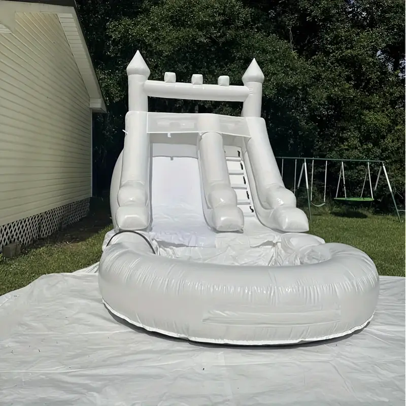 商用级弹跳城堡滑梯 21x9x12 可充气，带泳池，适合儿童和成人（含鼓风机），干湿两用，夏季水上乐园（白色滑梯） 详情 0