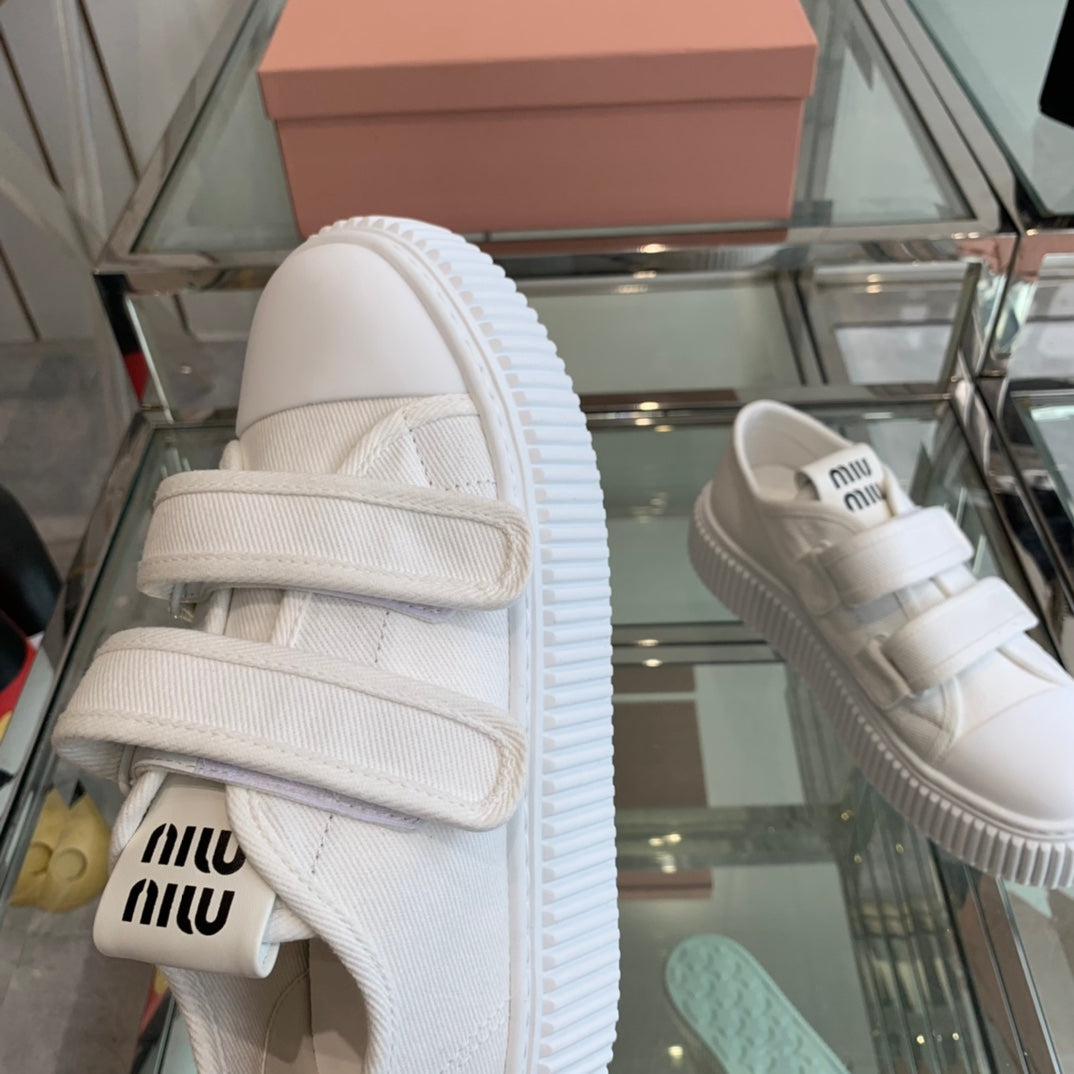 Thick-Soled Denim Sneakers White、mysite、Cacoeks