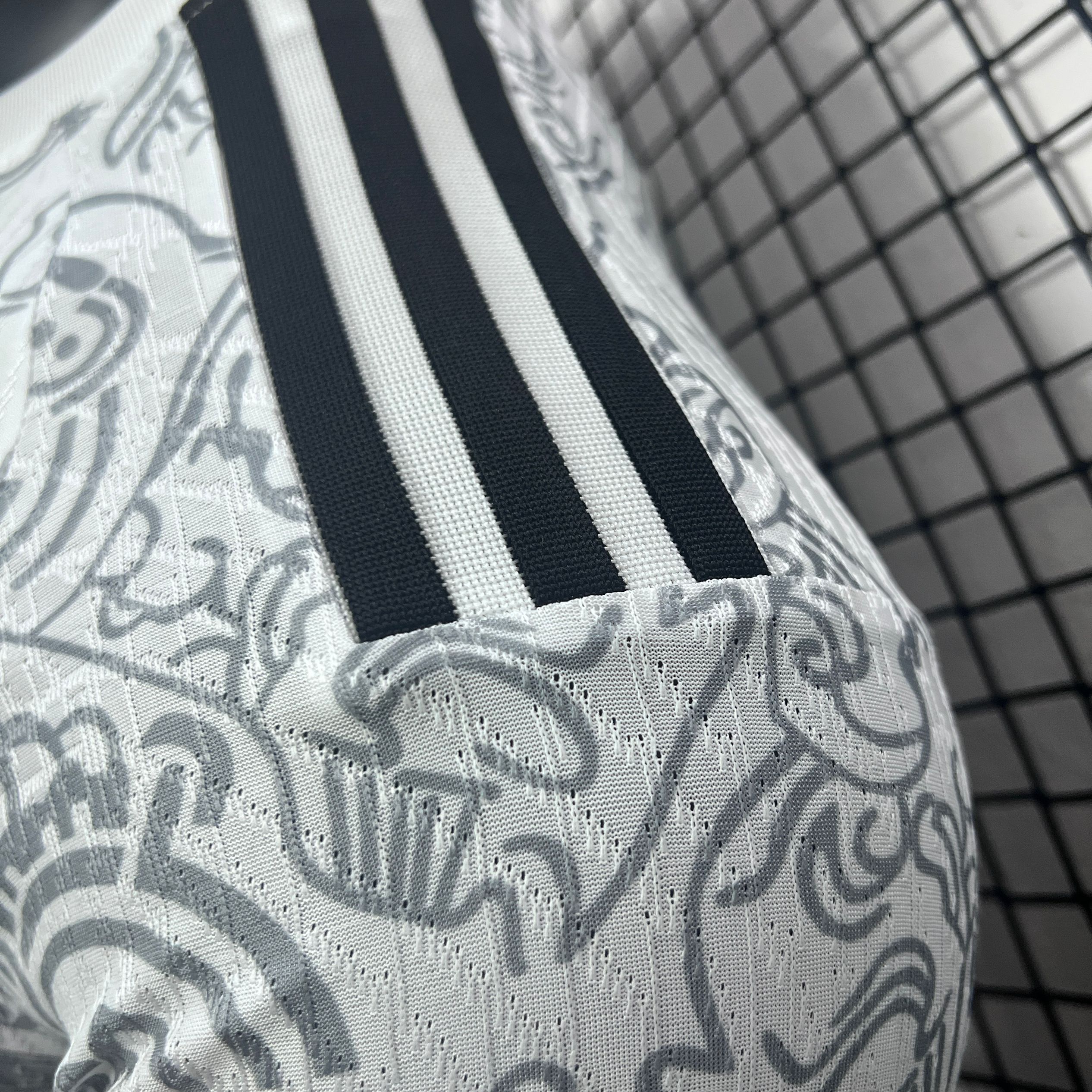 JerseysGala.com | Real Madrid 24-25 White Line Pattern Special Edtion Jersey - Player Version -Customize Name, Number and Patch | Worldwide Shipping