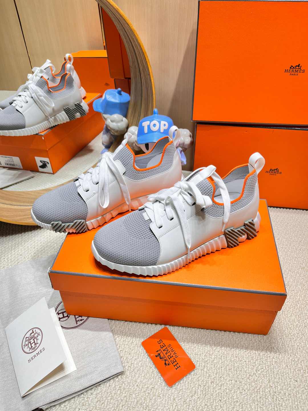 DEPART SLIP-ON SNEAKER IN WHITE MIX SHARK GRAY KNIT AND CALFSKIN、mysite、Cacoeks