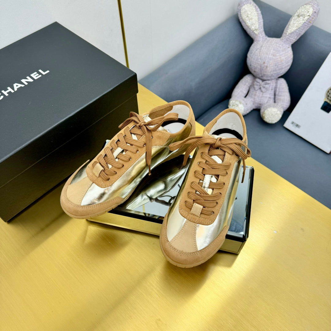 CC SNEAKER IN GOLD CALFSKIN AND SUEDE、mysite、Cacoeks