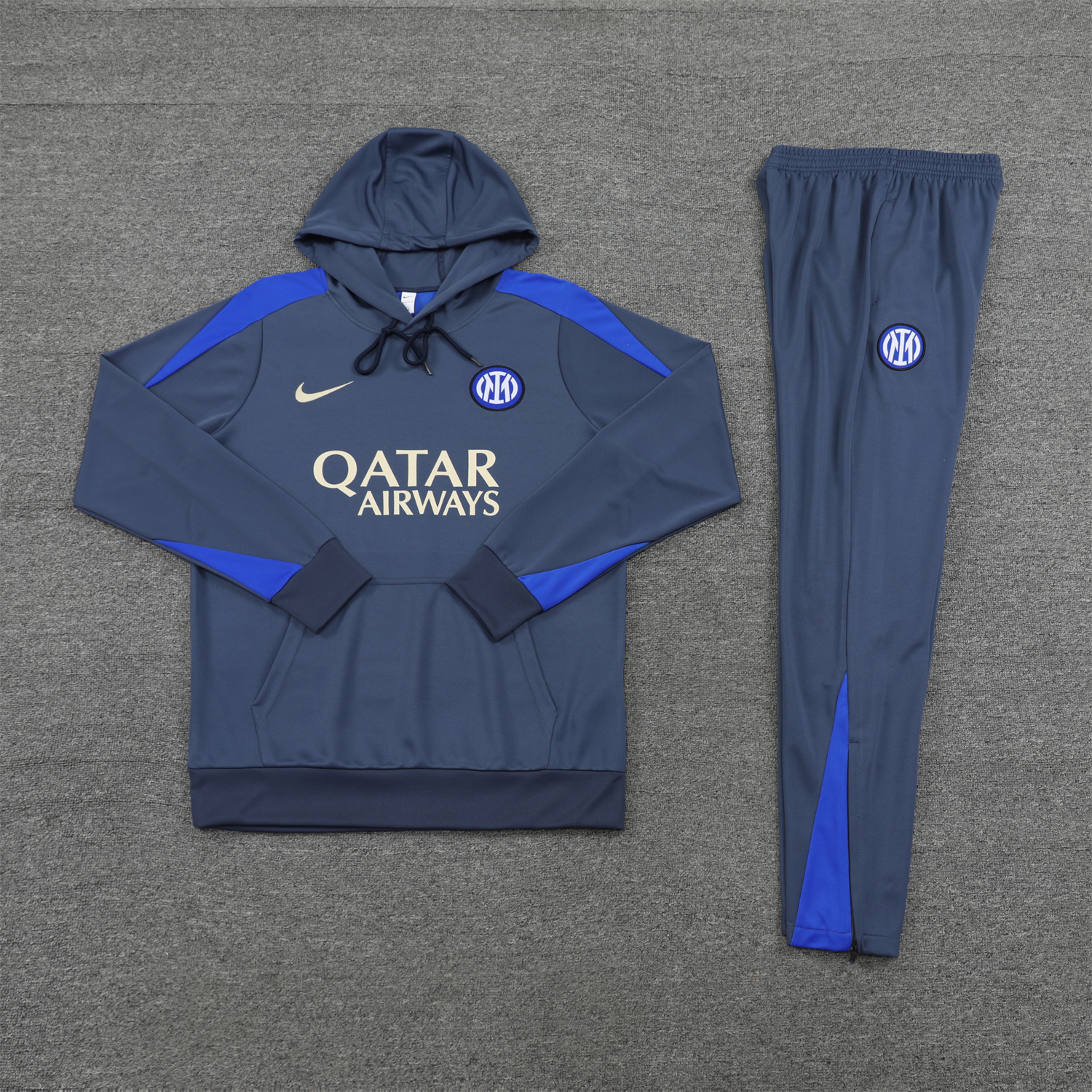 ManixJersey.com | Inter Milan 24-25 Training Hoodie Set - Blue - Gray Hoodie and Pants -Customize Name, Number and Patch | Worldwide Shipping