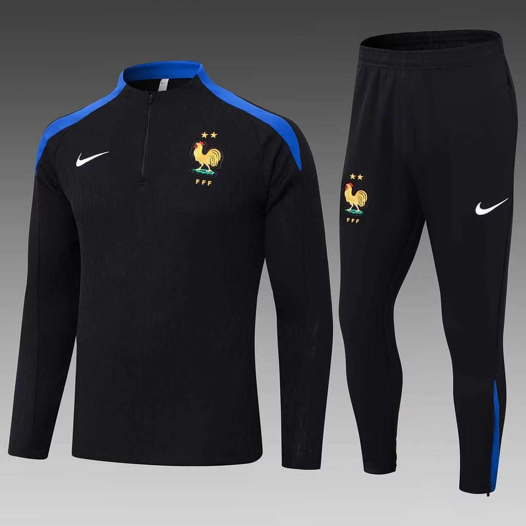 2024 Player Version France Half-Pull Training Suit Black Football Shirt Set-mysite Custom Football Kit- Nextkits