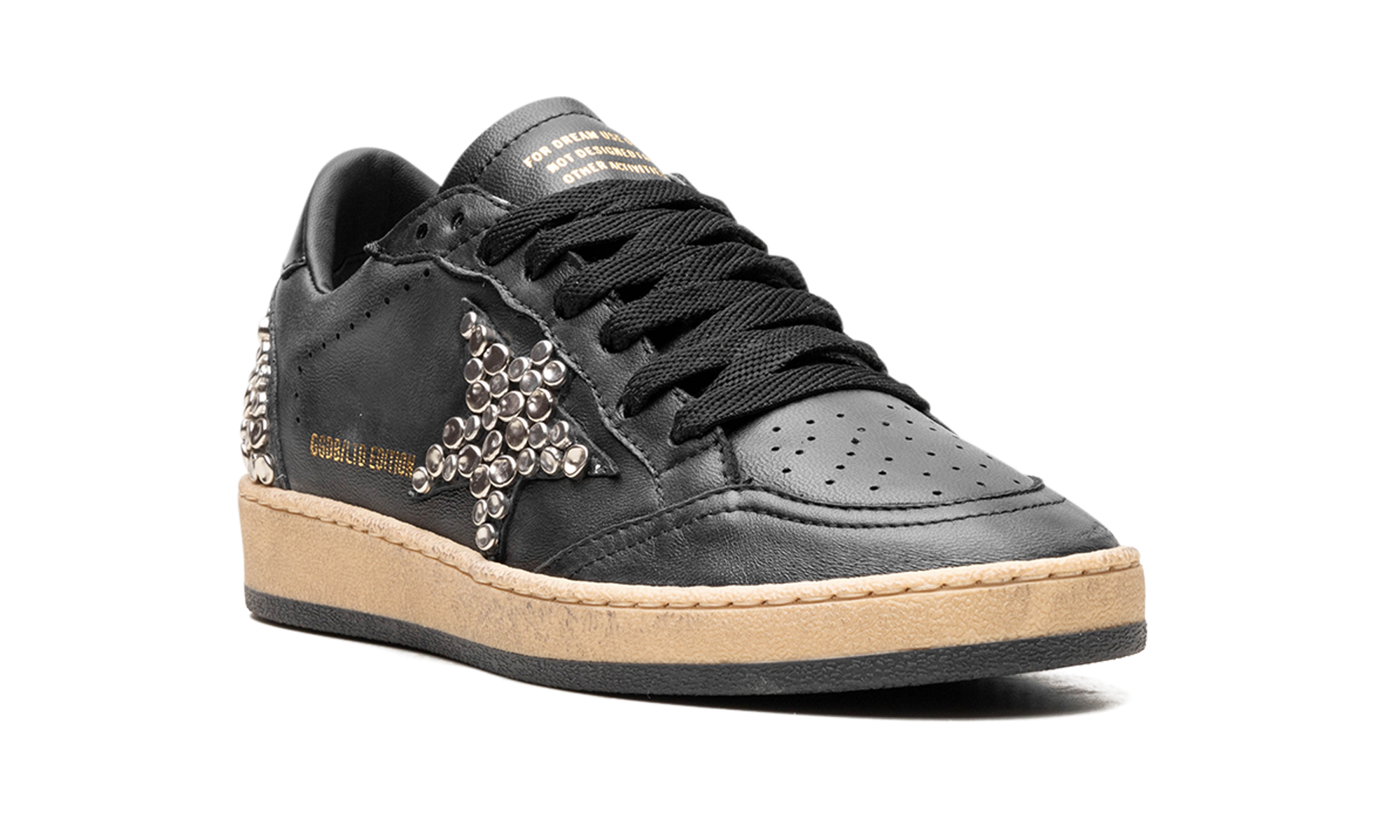 BALL STAR NAPPA UPPER AND SPUR LEATHER STAR SHINY LEATHER HEEL WITH STUDS "BLACK"、mysite、Cacoeks