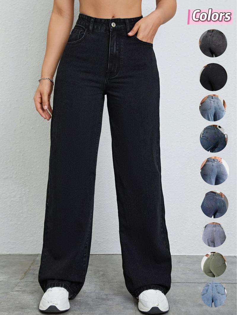 Women's Vintage Style Loose Fit Straight Leg Jeans, Casual Fitted Denim Jeans for Fall & Winter, Classic Boyfriend Look