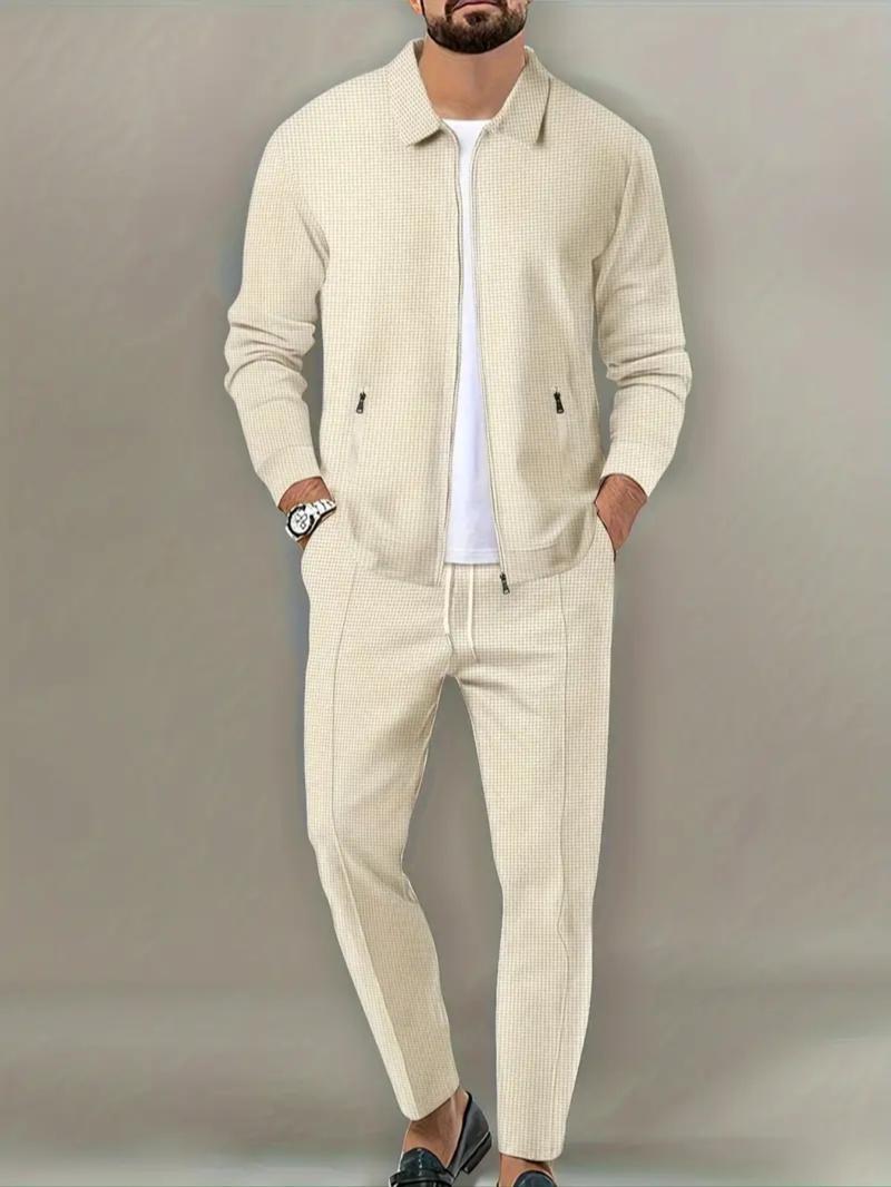 Sporty Two-piece Set Men's Plain Zip Up Jacket & Drawstring Waist Pants Tracksuit Set, Men's Sportswear for Gym Workout Running, Casual Gym Wear, Tracksuit Outfit, Athletic Tracksuit, Casual Activewear, Gym Clothes Set, Athleisure Wear Set