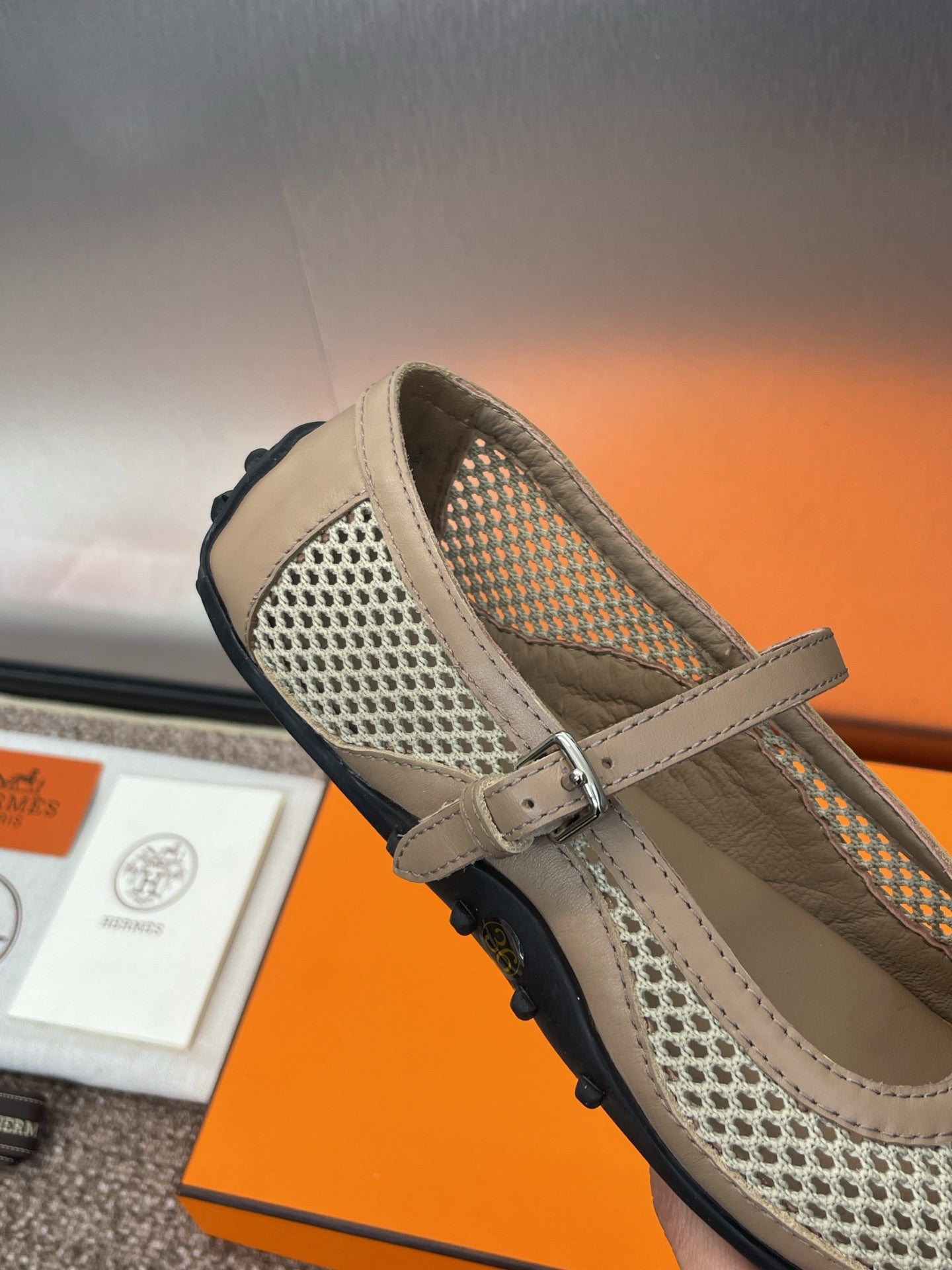 KICHU BALLET FLAT IN MOCHA BROWN CROCHET KNIT AND CALFSKIN、mysite、Cacoeks