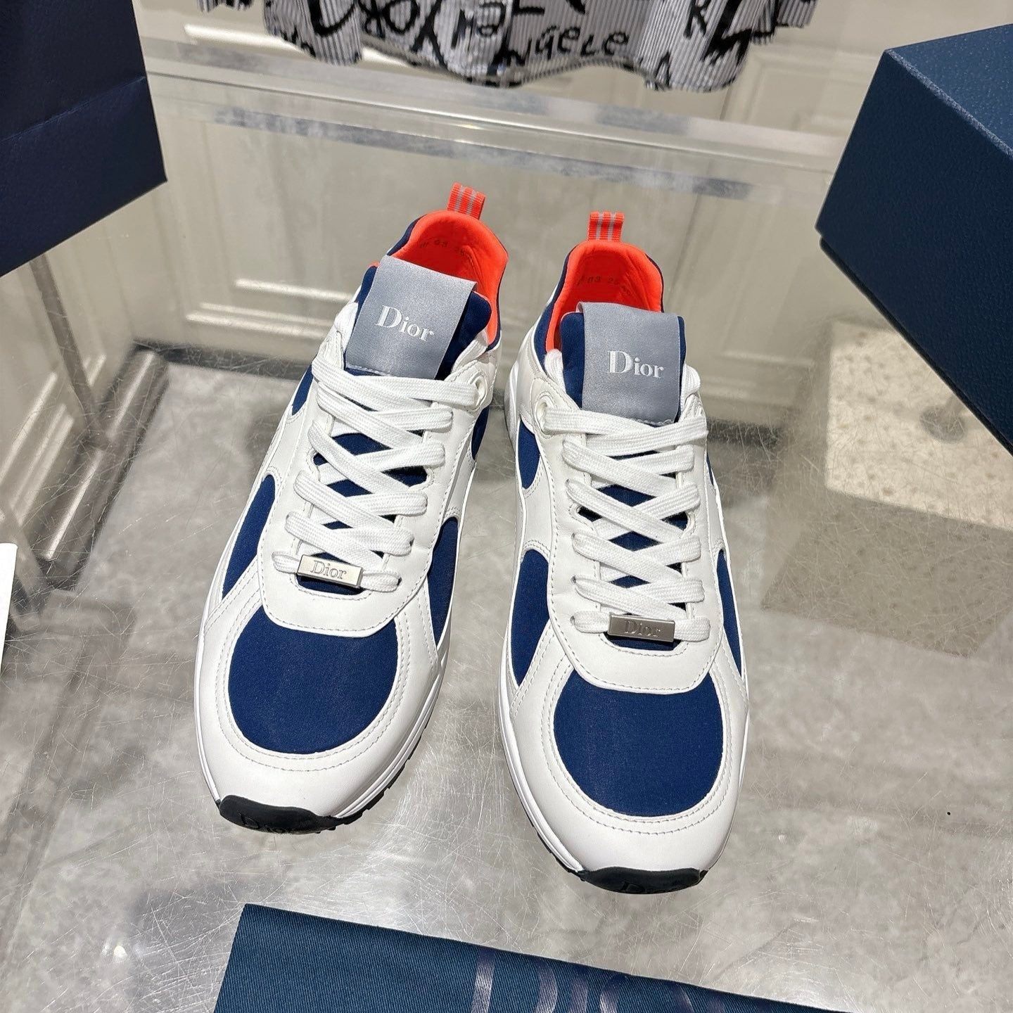 DIOR 25S MILE SERIES SNEAKERS 25MM IN WHITE BLUE CALFSKIN、mysite、Cacoeks