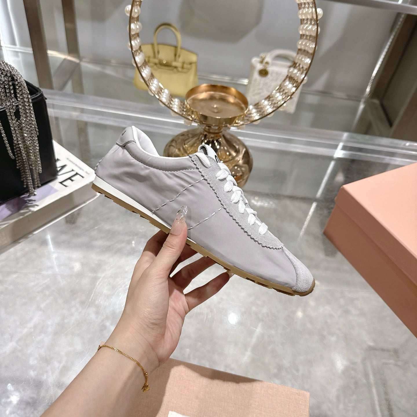 PLUME NAPPA SNEAKERS IN GREY SUEDE AND CANVAS、mysite、Cacoeks