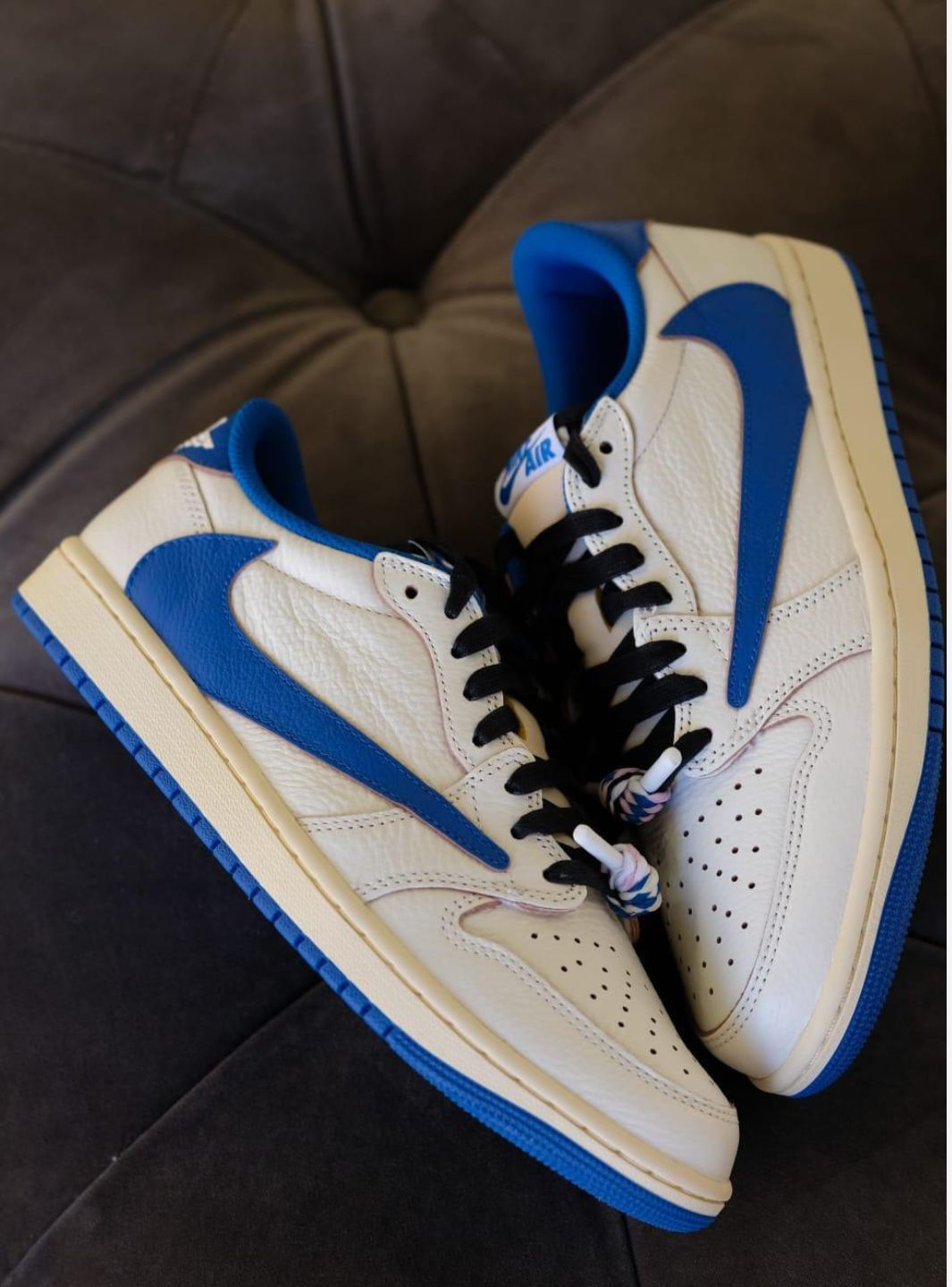 Air Jordan 1 Retro Low OG SP Fragment x Travis Scott Sail Military Blue、JORDAN、Cacoeks