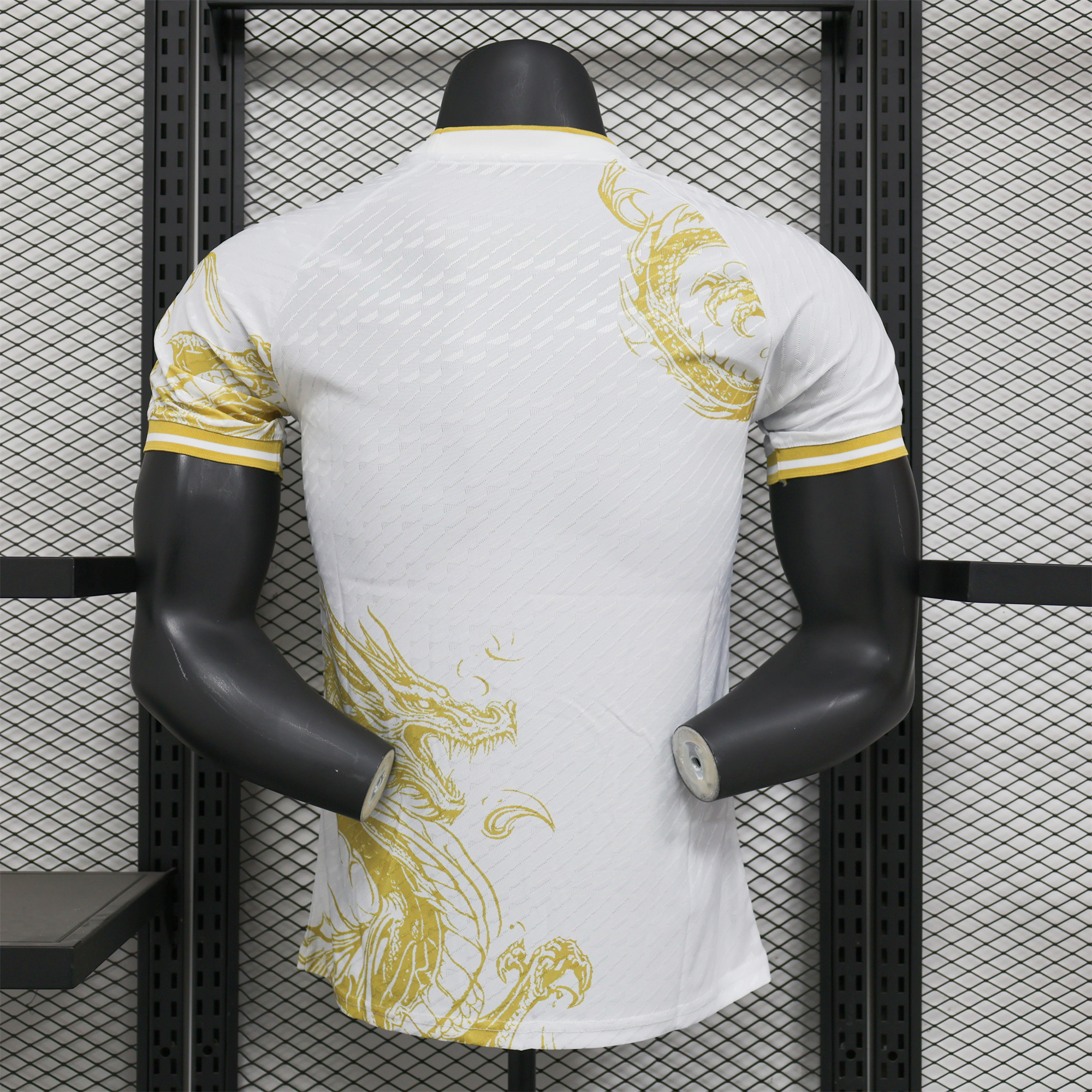 JerseysGala.com | Real Madrid 24-25 Gold Dragons Pattern White Special Edition Jersey - Player Version -Customize Name, Number and Patch | Worldwide Shipping