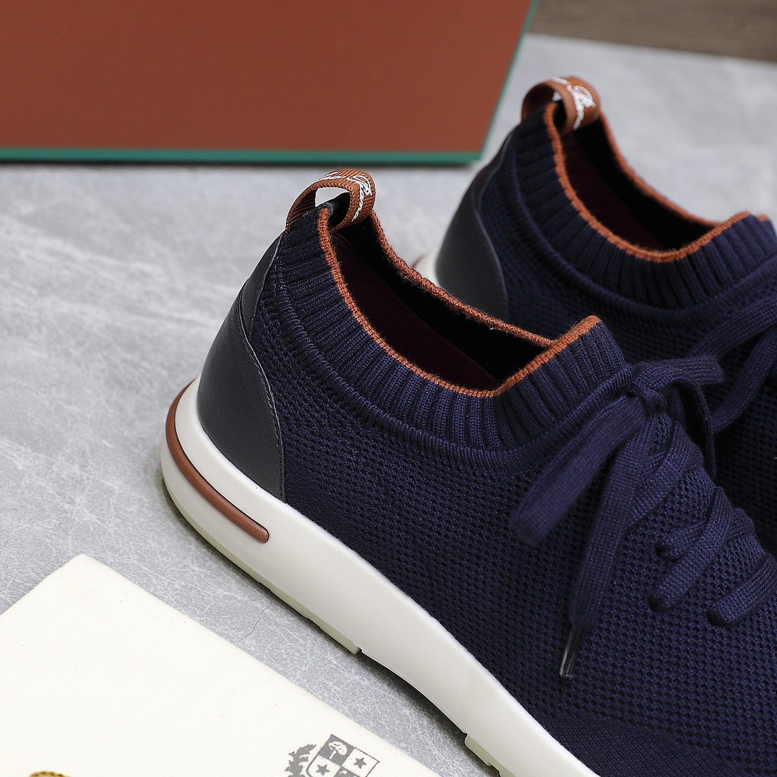 LP LADY FLEXY WALK SNEAKER NAVY BLUE AND ORANGE WOOL CALFSKIN、mysite、Cacoeks