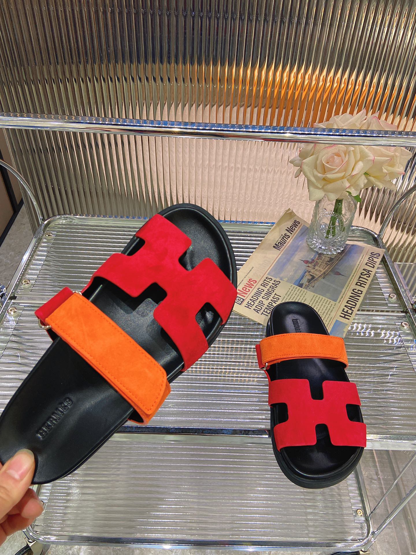 CHYPRE SANDAL RED MIX ORANGE SUEDE、mysite、Cacoeks