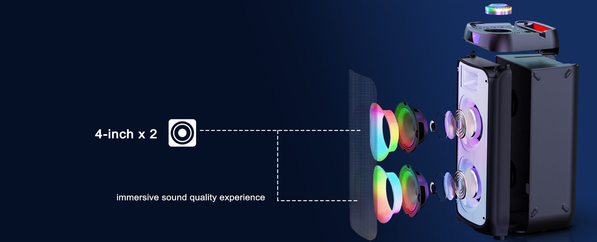 JYX karaoke machine with two 4-inch subwoofers which create immersive sound quality experience