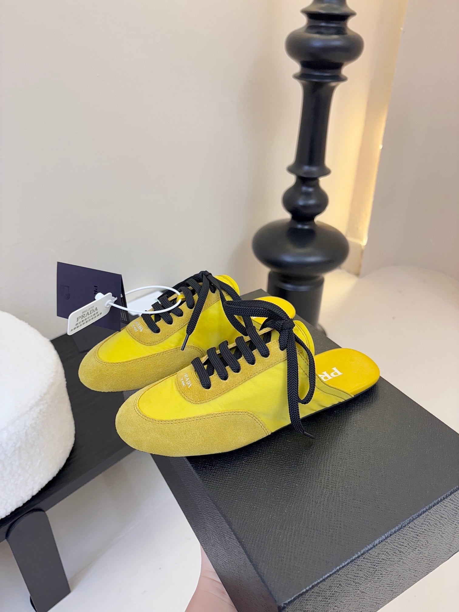 SNEAKER MULES IN YELLOW NYLON AND SUEDE、mysite、Cacoeks