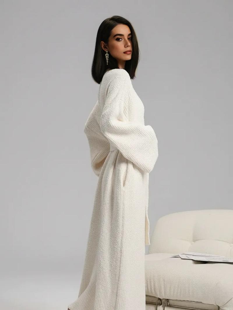 Women's Double-Sided Plush Robe｜Heavyweight Long Loungewear｜Warm Flannel Pajamas for Fall & Winter｜Soft, Cozy, and Wearable Indoors