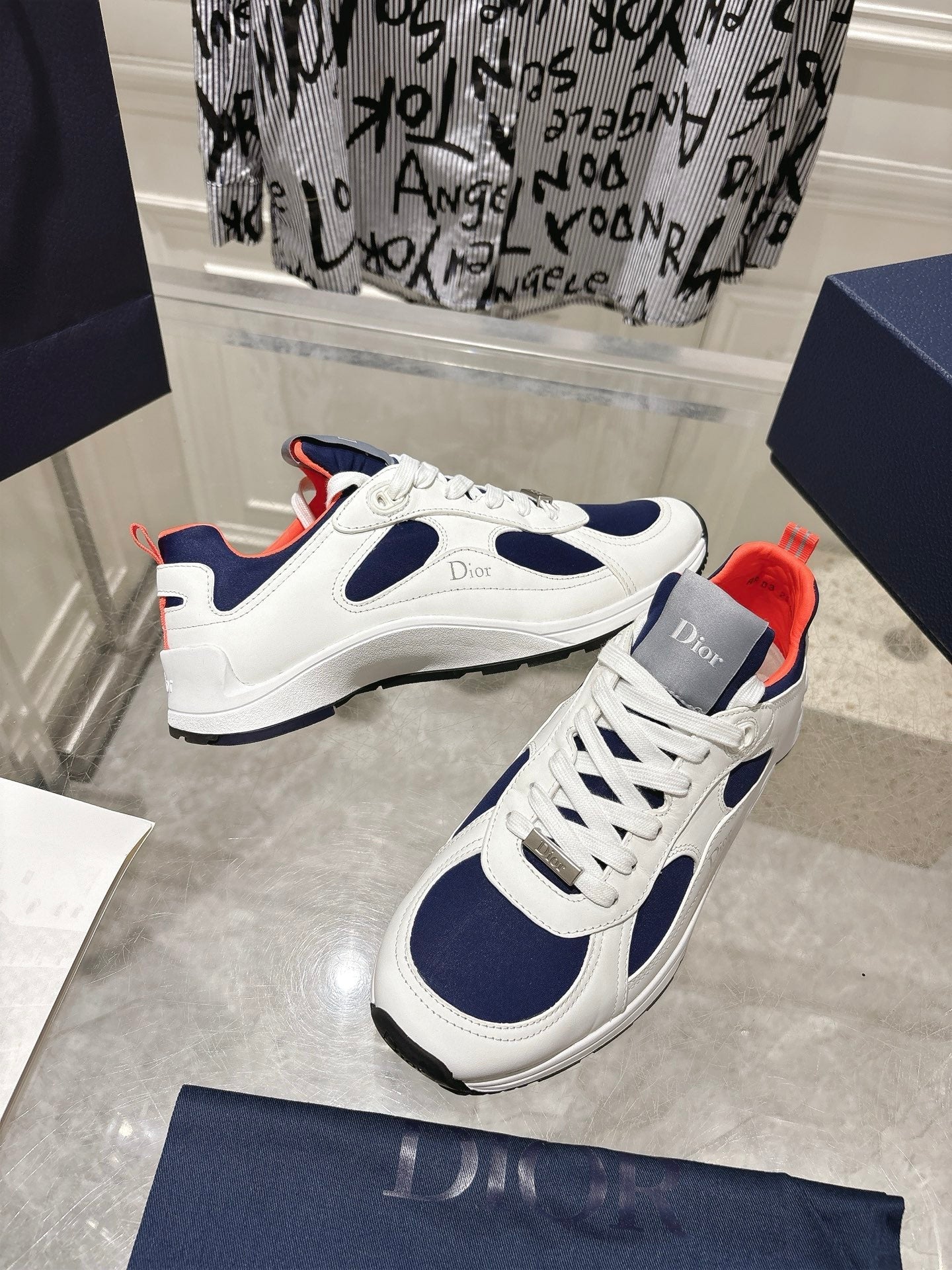 DIOR 25S MILE SERIES SNEAKERS 25MM IN WHITE BLUE CALFSKIN、mysite、Cacoeks