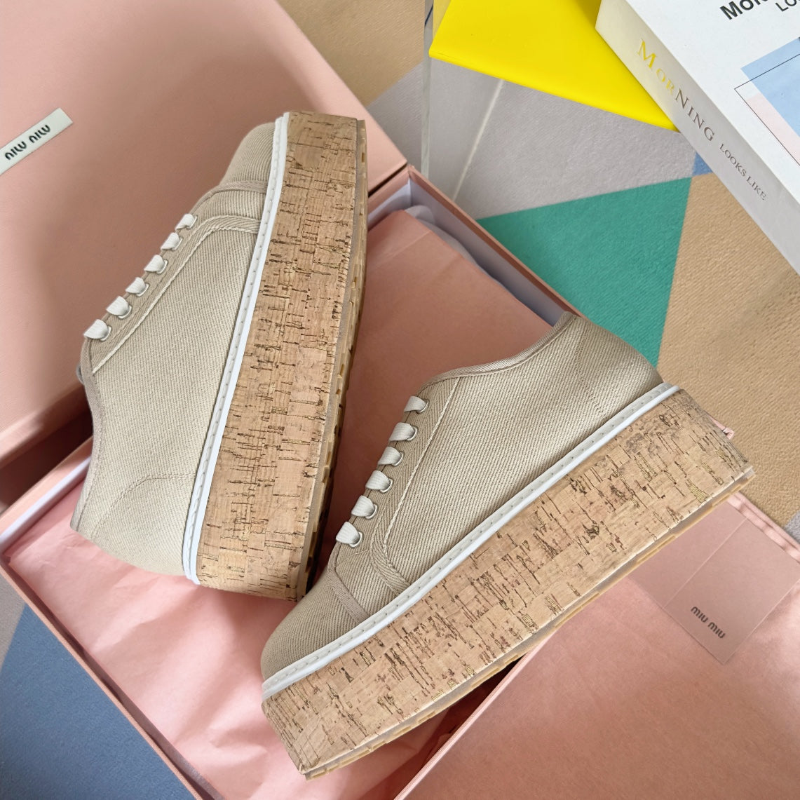 Lace - up Platform Shoes Buttercream Canvas、mysite、Cacoeks