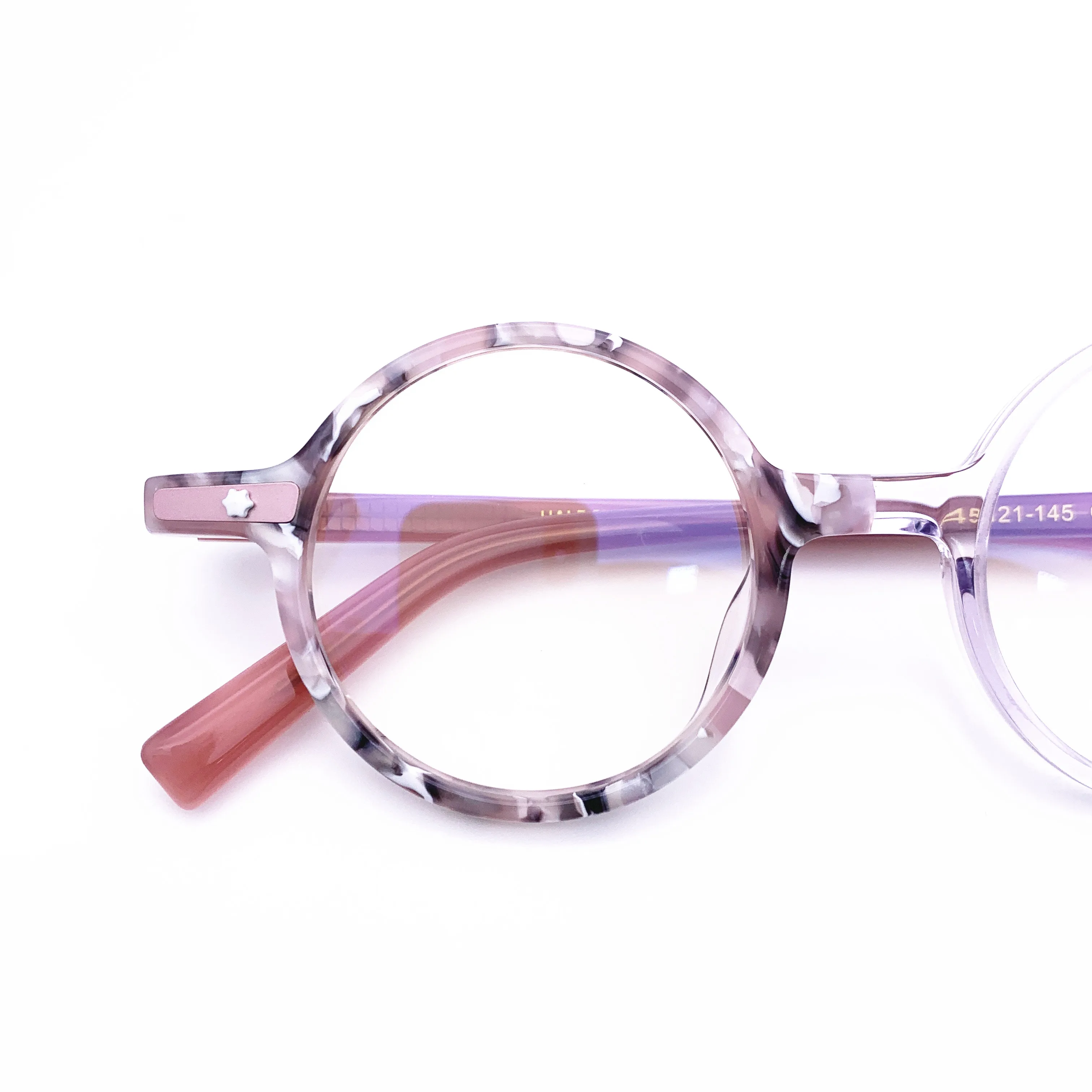 Belight Optical  Women Men Acetate Fancy Colorful Contrast Pink Color Star Rivet Design Spectacle Frame Precription Lens HP251