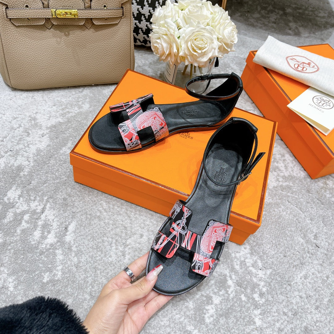 SANTORINI SANDAL BLACK CALFSKIN WITH PATTERN、mysite、Cacoeks