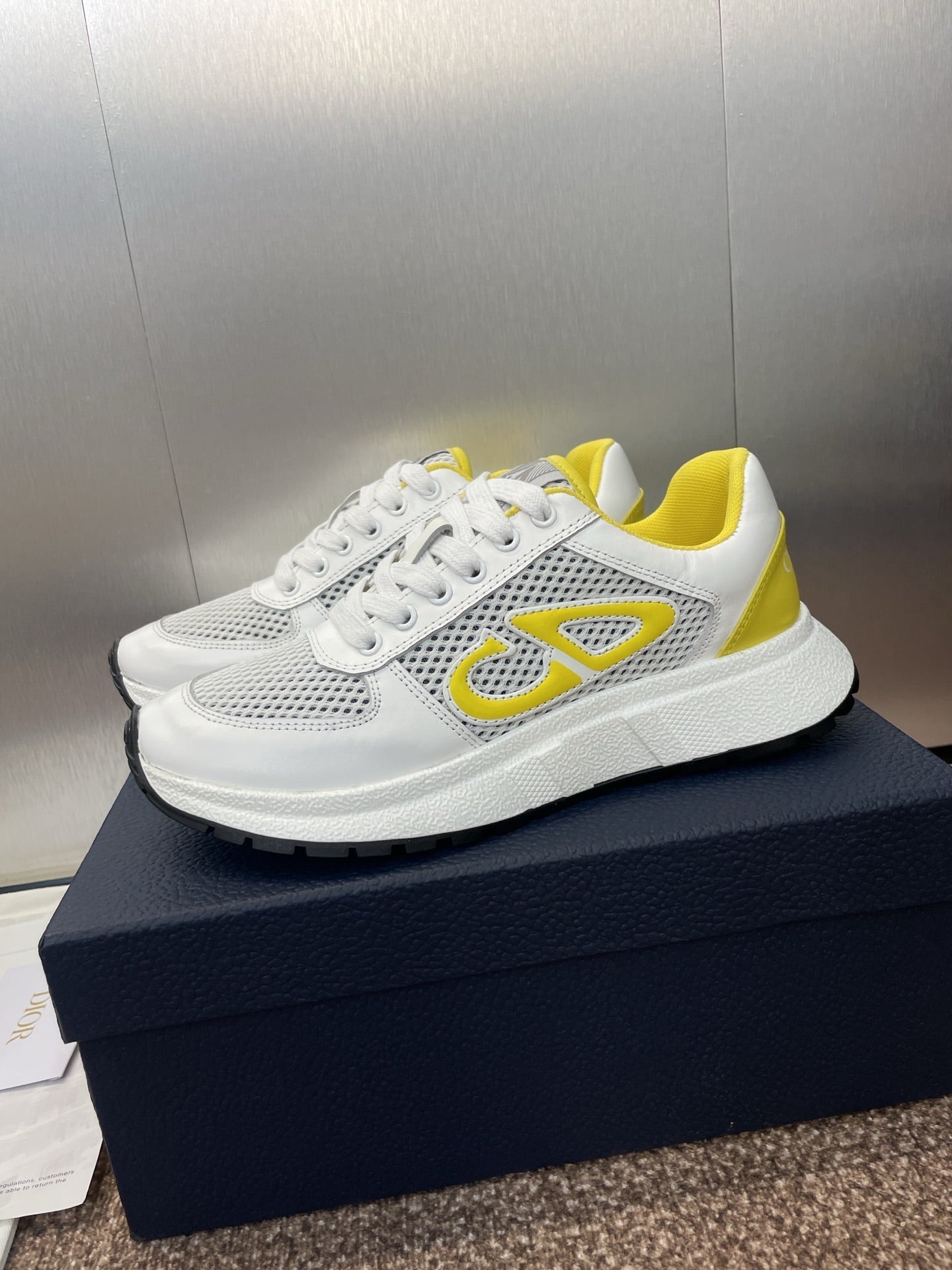 DIOR 25S D-RUN'N COUPLE SNEAKERS IN WHITE YELLOW CALFSKIN AND MESH、mysite、Cacoeks