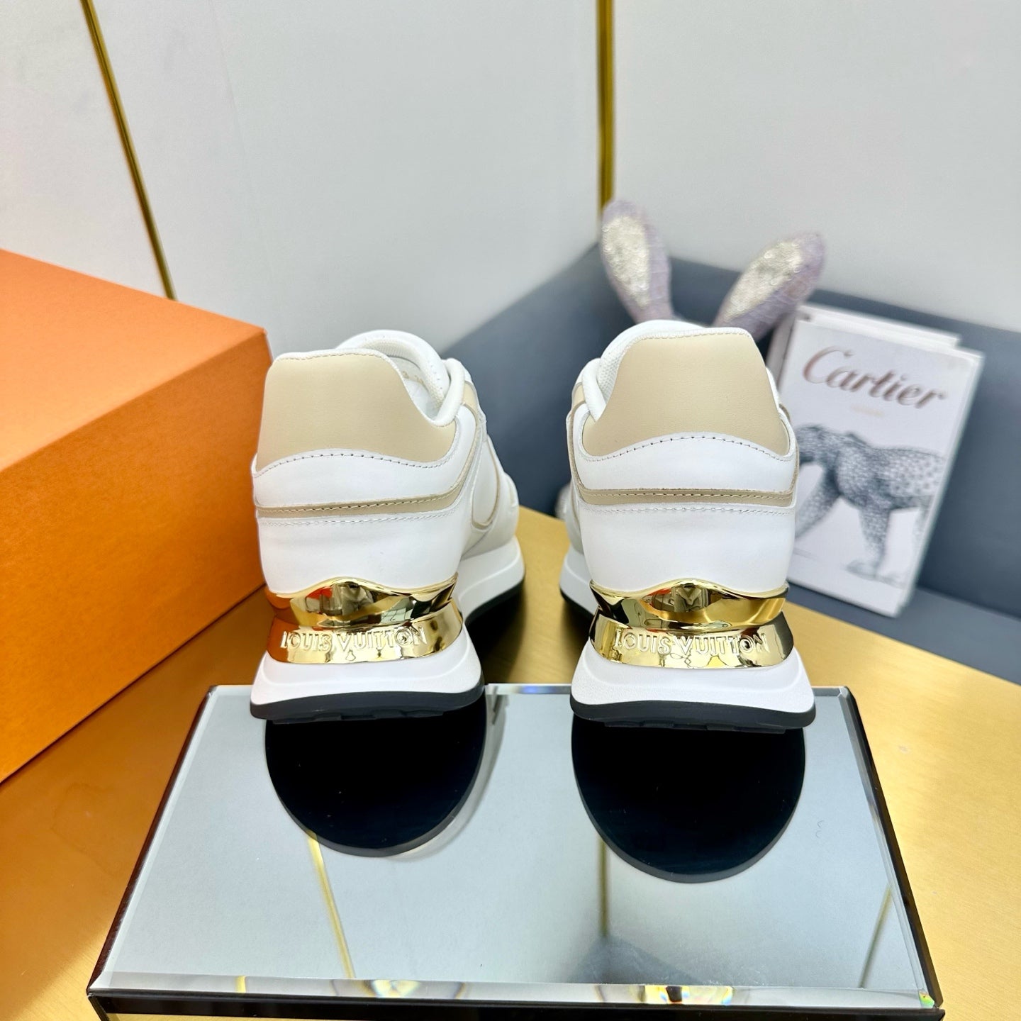 NEO RUN AWAY SNEAKER IN WHITE MIX GOLD CALFSKIN、mysite、Cacoeks