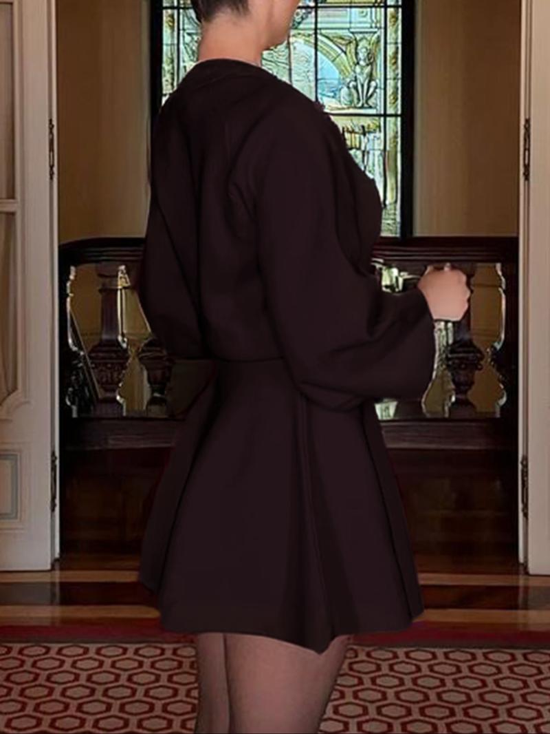 Women's Casual Half-High Neck Long Sleeve Knit Dress, Plain Color Loose-Fitting Sweater Dress, Fall & Winter Fashion