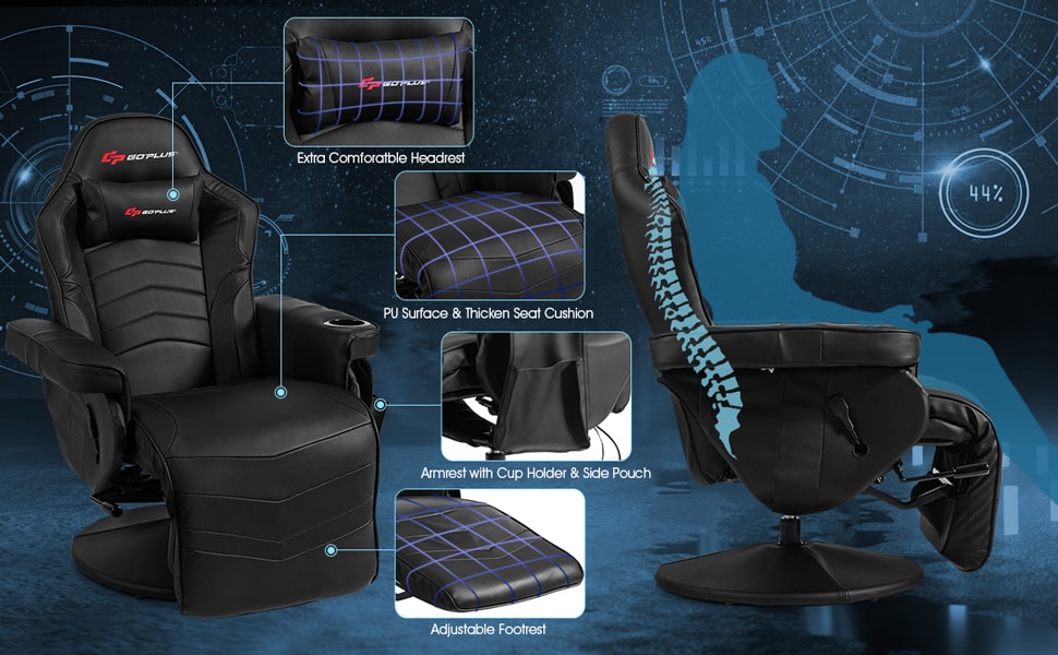 Ergonomic High Back Massage Gaming Chair Racing Style Gaming Recliner with Adjustable Backrest Footrest