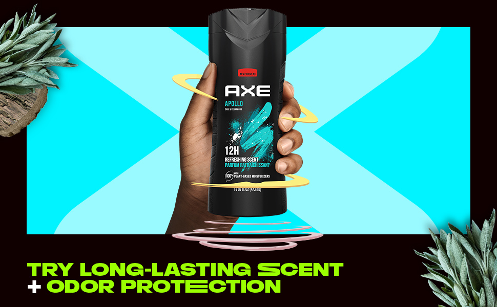 A hand showing an Axe Product: Wash Apollo