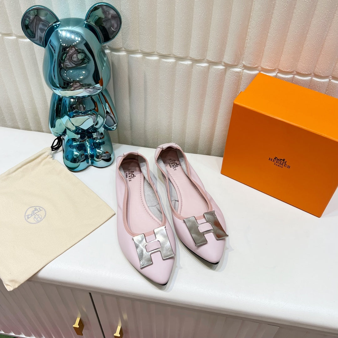 H-BUCKLE BALLLET FLAT LIGHT PINK CALFSKIN、mysite、Cacoeks