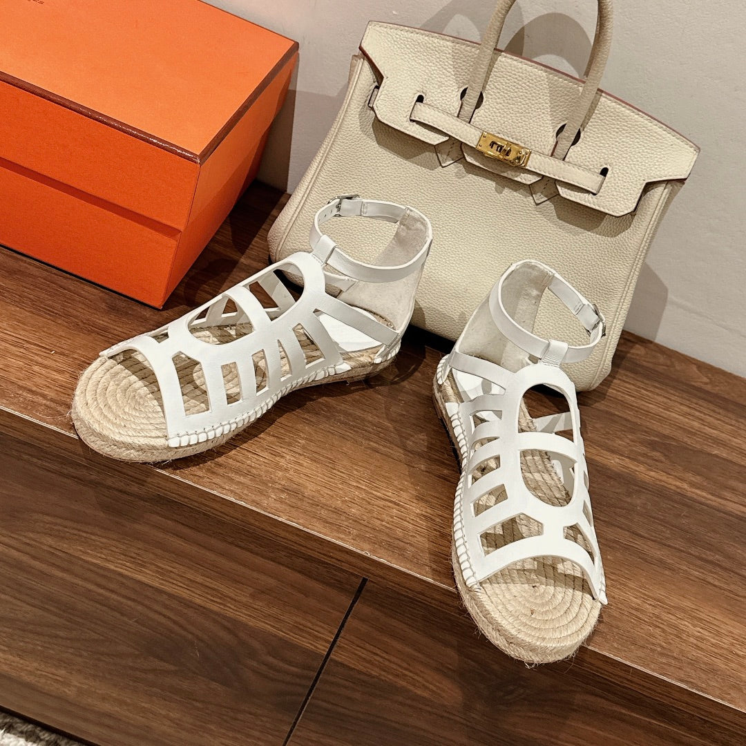 STRAW SOLE SANDAL WHITE LAMBSKIN、mysite、Cacoeks