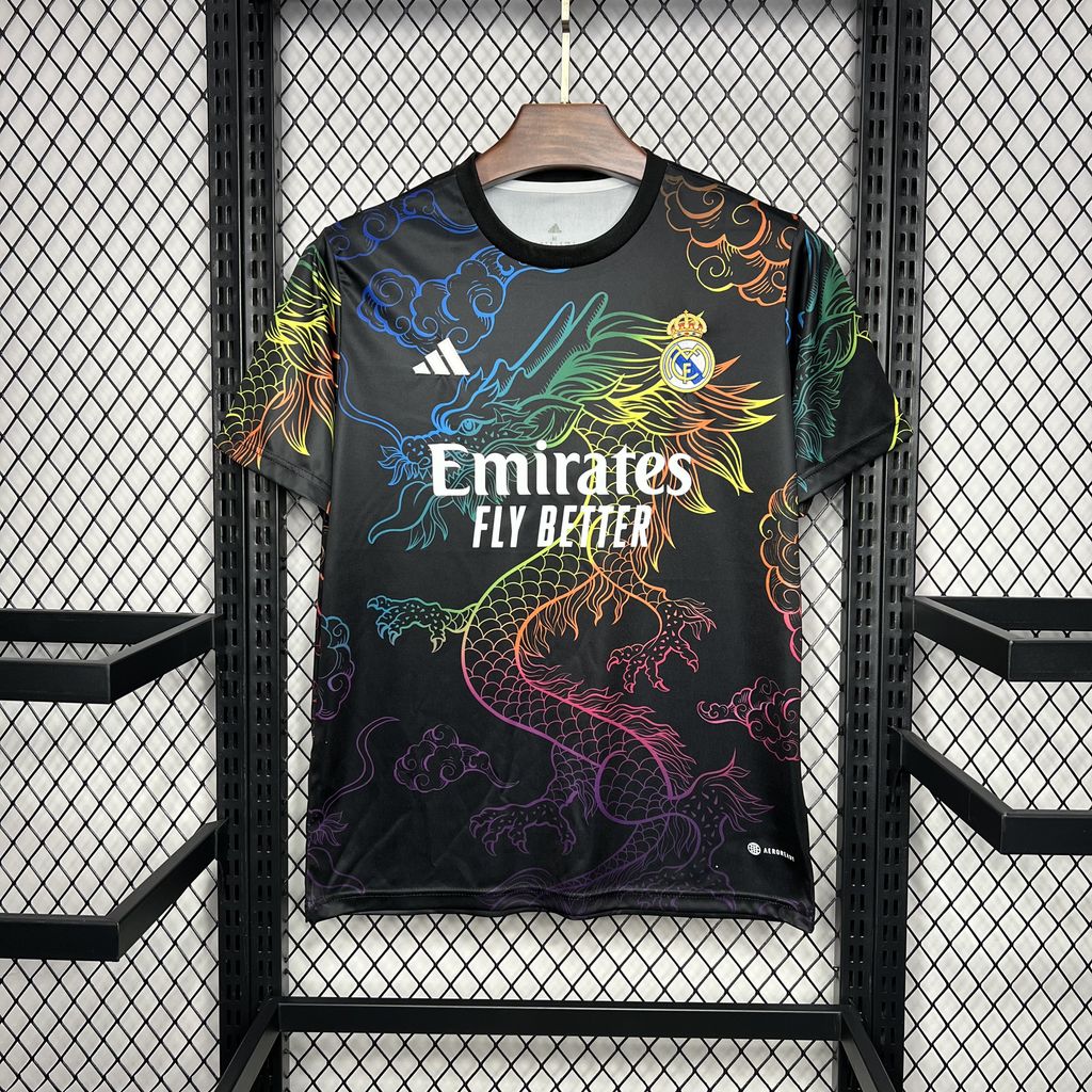 Higojerseys-Real Madrid 24-25 Black Colorful Dragon Speical Jersey - Fans Version