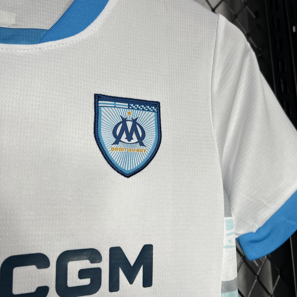 ManixJersey.com | Marseille 24-25 Home Stadium Kids Kit -Customize Name, Number and Patch | Worldwide Shipping