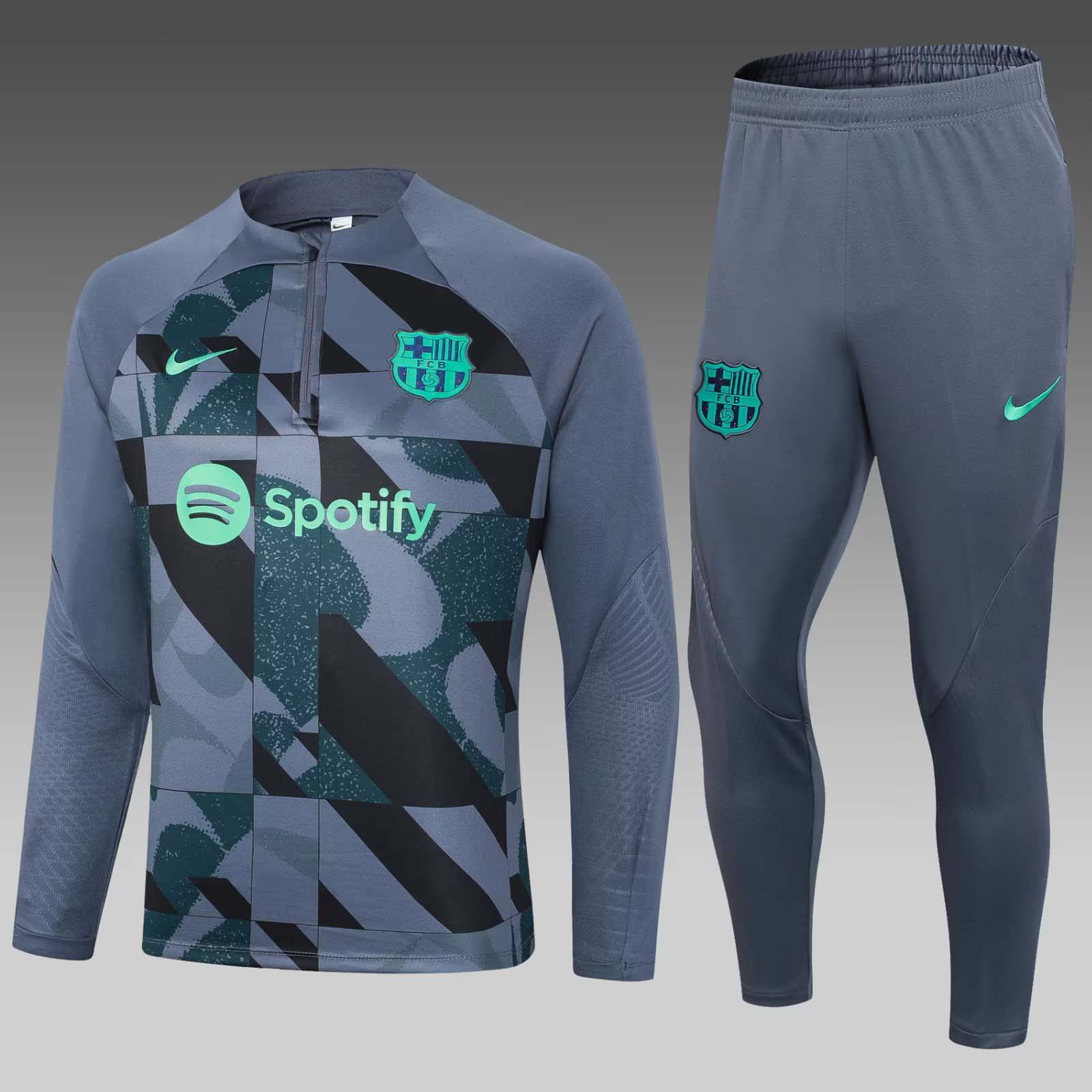 2023/2024 Barcelona Half-Pull Training Suit Gray Jersey Set:football jersey mysite: unitedjerseyfootball 邓江浪:football