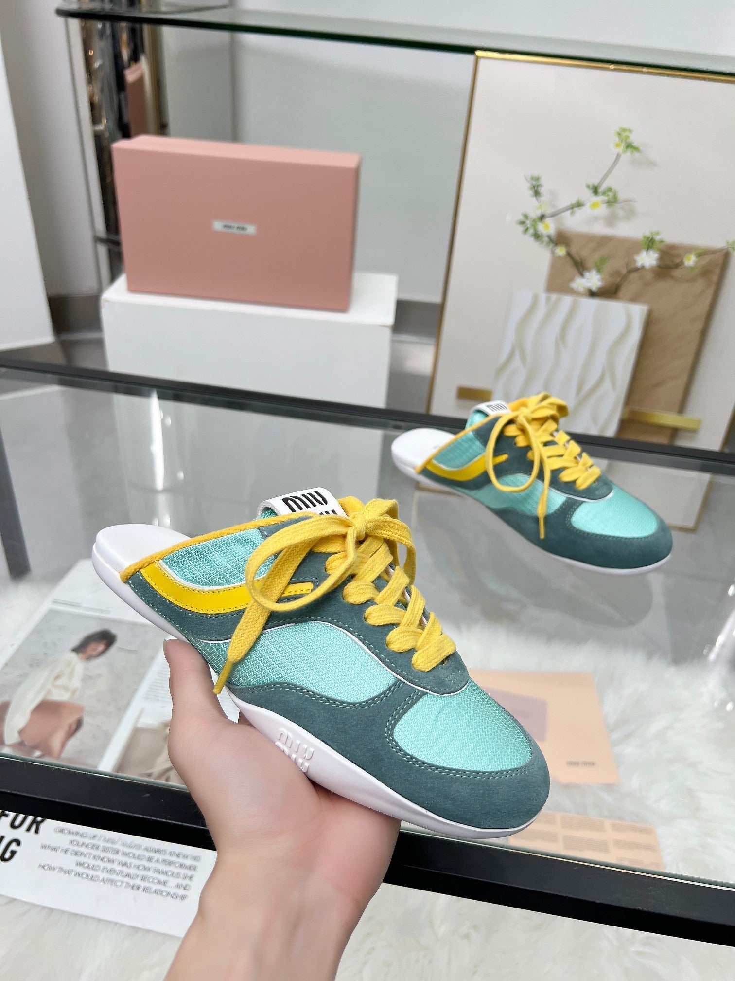 GYMNASIUM SNEAKERS MULES PERSIAN SUEDE AND DARK GREEN TECHNICAL FABRIC、mysite、Cacoeks