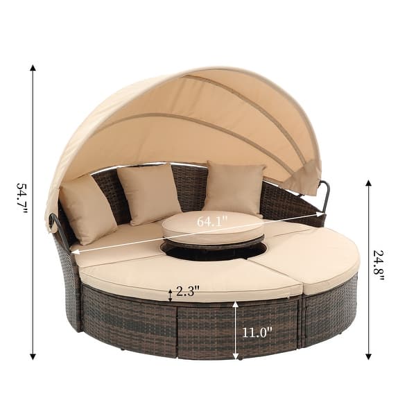 dimension image slide 2 of 2, Upgraded Outdoor Patio Round Sectional Daybed with Canopy
