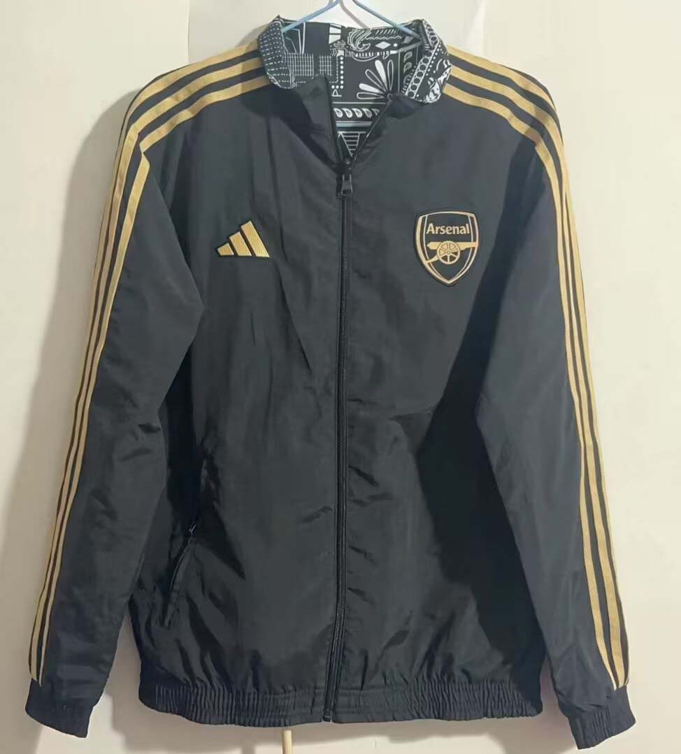 2023-2024 Arsenal Reversible Windbreaker Black-gray Soccer Jersey 1:1 Thai Quality:football jersey mysite: unitedjerseyfootball 邓江浪:football