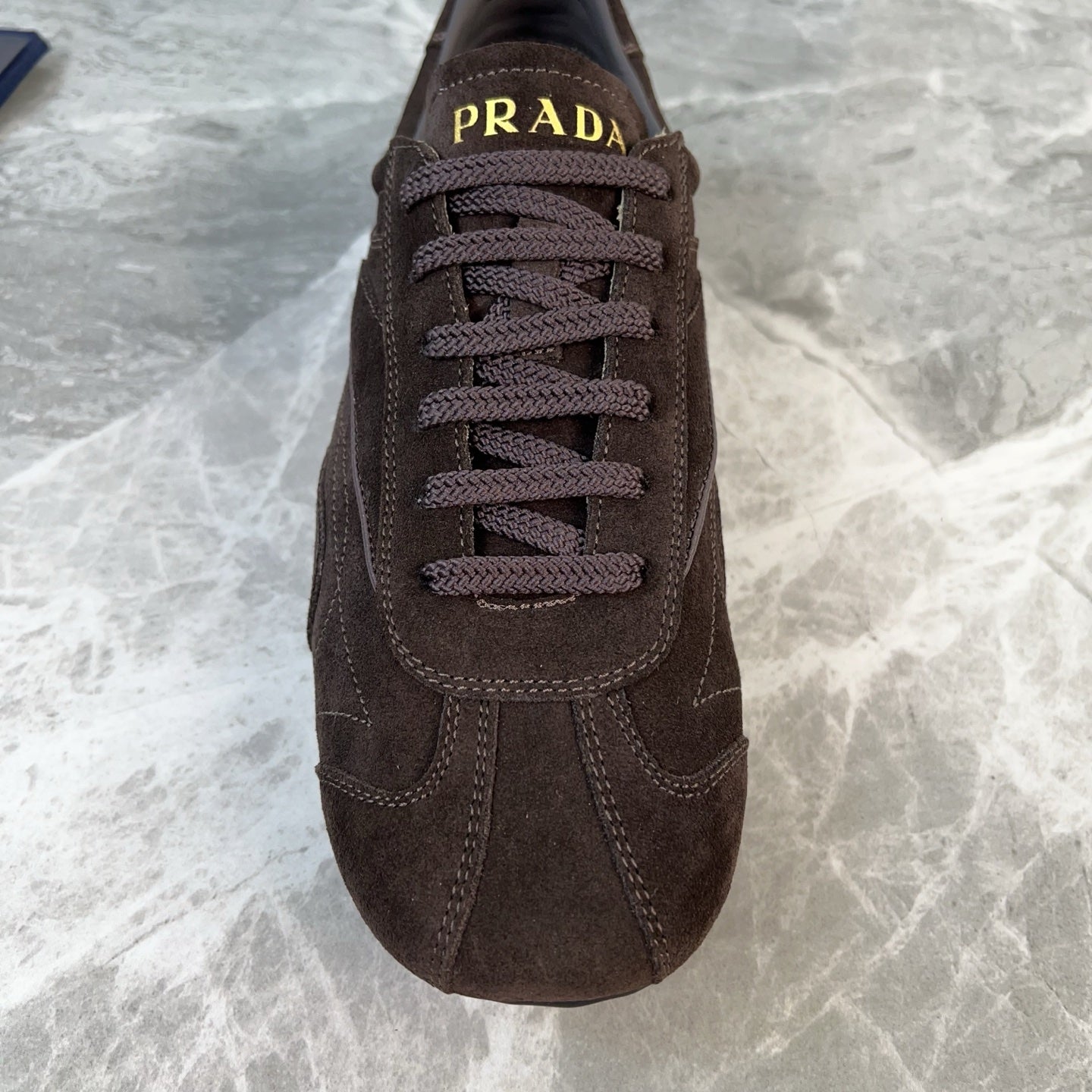 PRADA 25S MONTECARLO ANTIQUED SNEAKERS IN DARK BROWN SUEDE、mysite、Cacoeks