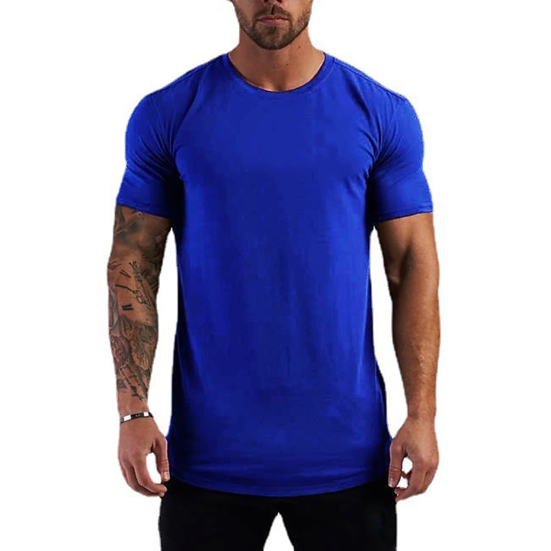 Summer Cotton Sports T-Shirts Mens Slim Fit Gym Fitness Male T Shirt Casual Running Bodybuilding Man Jogging Workout Clothing